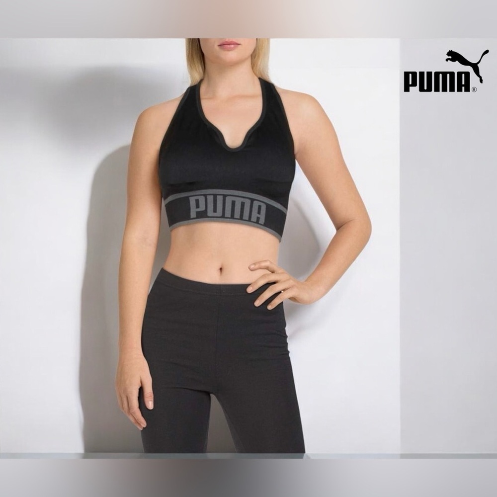 NEW, PUMA, Seamless Sports Bra, Small, Black 🏃♀️➡️